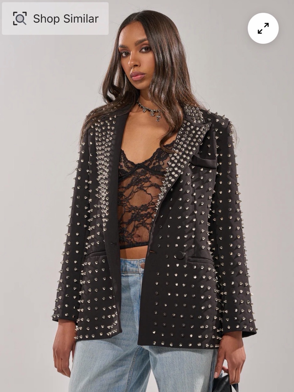NWT AKIRA Black Silver SUGAR AND SPICE SPIKED STUD BLAZER Size XL